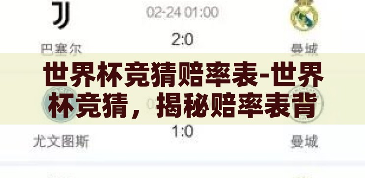 世界杯竞猜赔率表-世界杯竞猜，揭秘赔率表背后的奥秘，揭秘世界杯竞猜赔率表，背后的奥秘与策略