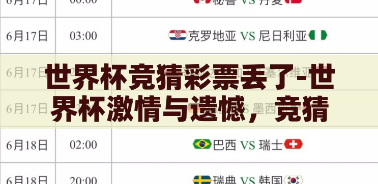 世界杯竞猜彩票丢了-世界杯激情与遗憾，竞猜彩票的意外失踪，世界杯激情与遗憾，竞猜彩票的意外失踪