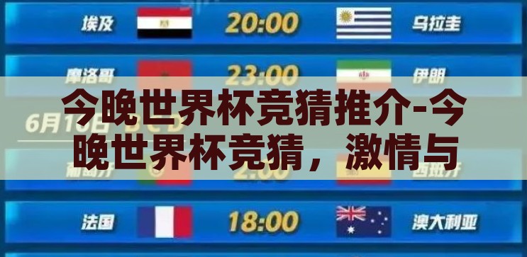 今晚世界杯竞猜推介-今晚世界杯竞猜，激情与智慧的碰撞，世界杯竞猜之夜，激情与智慧的碰撞