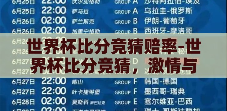世界杯比分竞猜赔率-世界杯比分竞猜，赔率背后的策略与乐趣，世界杯比分竞猜，赔率背后的策略与乐趣