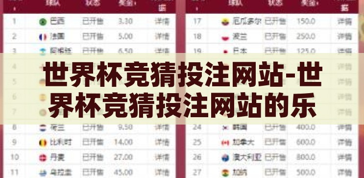 世界杯竞猜投注网站-世界杯竞猜投注网站的乐趣与风险，世界杯竞猜投注网站，乐趣与风险的双重体验