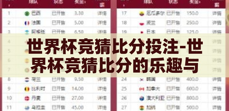 世界杯竞猜比分投注-世界杯竞猜比分的乐趣与风险，世界杯竞猜比分的乐趣与风险，一场刺激与挑战的双重体验